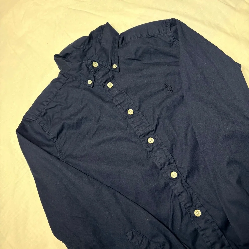 Ralph Lauren Boys‎ Navy Blue Cotton Button Down Shirt Size M 10-12 Long Sleeve